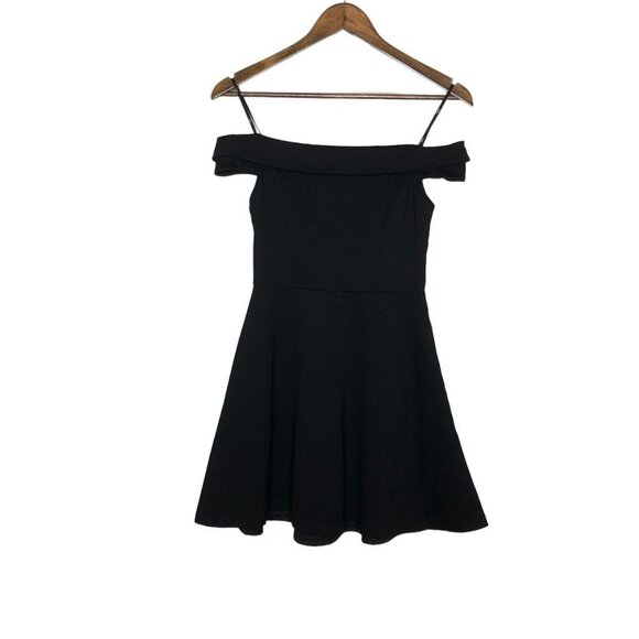 Lulus Season of Fun Off the Shoulder Black Mini Skater Dress‎ Size Small - Picture 1 of 10
